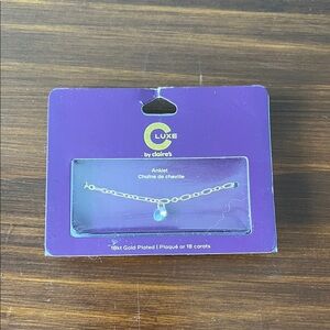 Claire's Luxe Gold Plated Anklet with Blue Gem